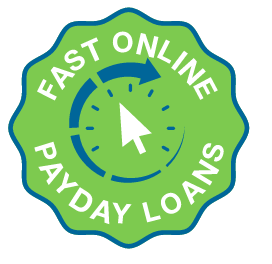 Green and blue badge with mouse pointer and speedy clock icon: Net Pay Advance provides fast online payday loans.
