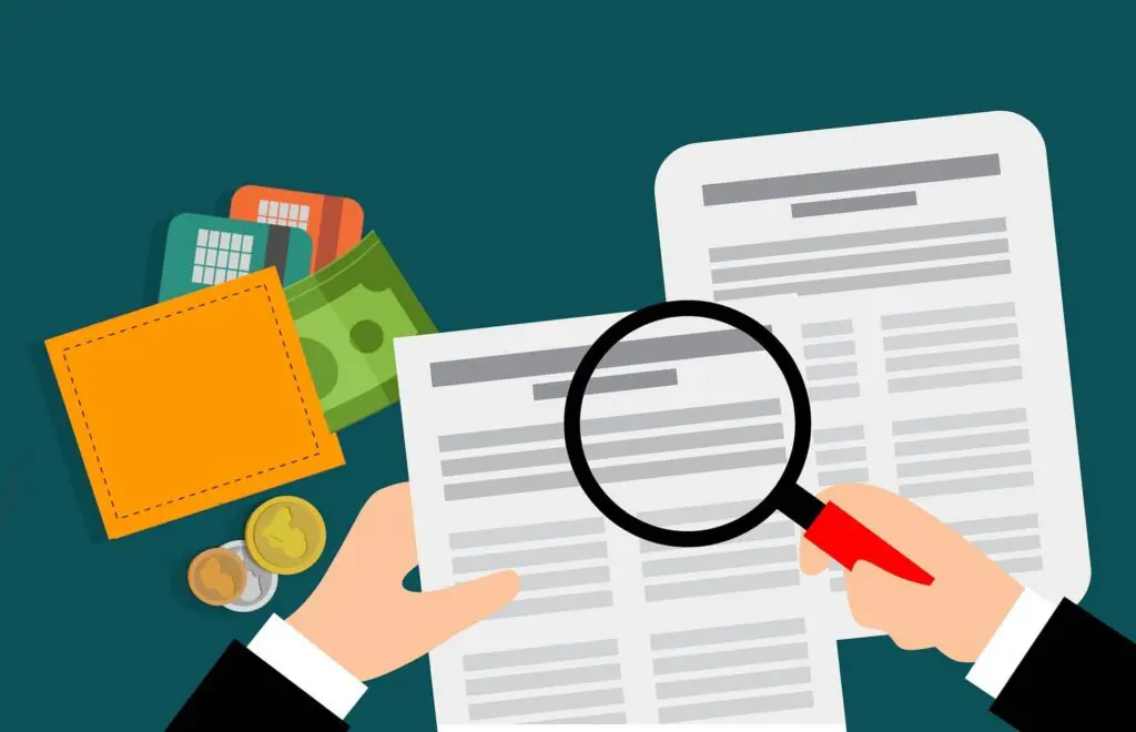 illustration of man using magnifying glass on report