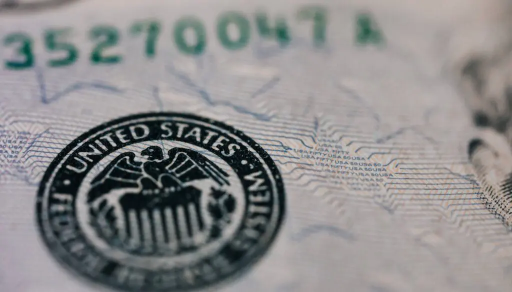 up close view of the united states dollar bill seal