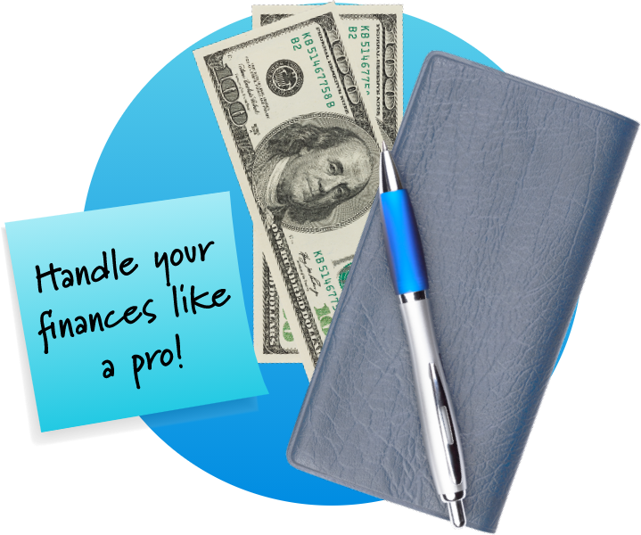 understanding your finances graphic with wallet in front of some money