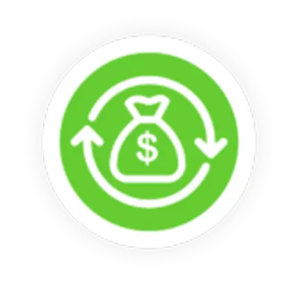 Dollar bag inside a green rotating arrow circle