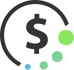 Blue and green dollar symbol in a circle graphic