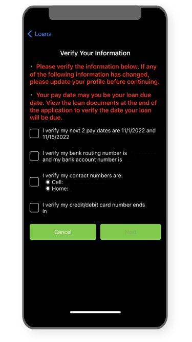 Verify Information screen within Netpay App