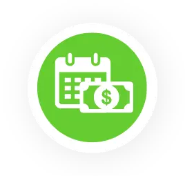 Calender and money grpahic in a green circle