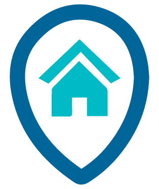 Home icon in a location pin shape