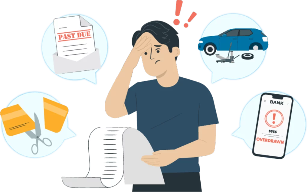 Cartoon man stressing over emergency bills