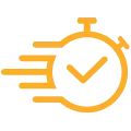 Orange stopwatch with lines coming out portraying speed