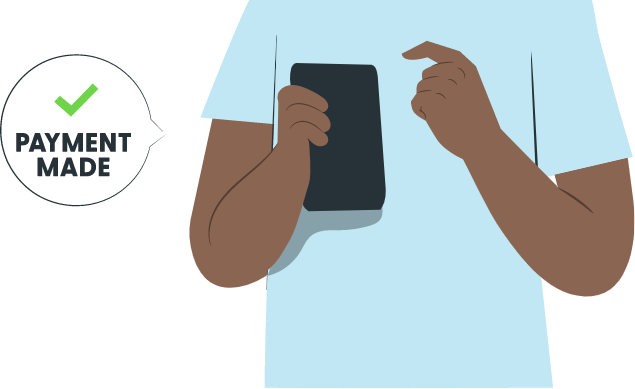 Man holding phone with a chat bubble confirming he made a payment