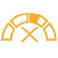 Orange speedometer with a x below it