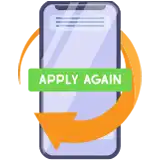Smartphone with a orange arrow and green apply again button next to it