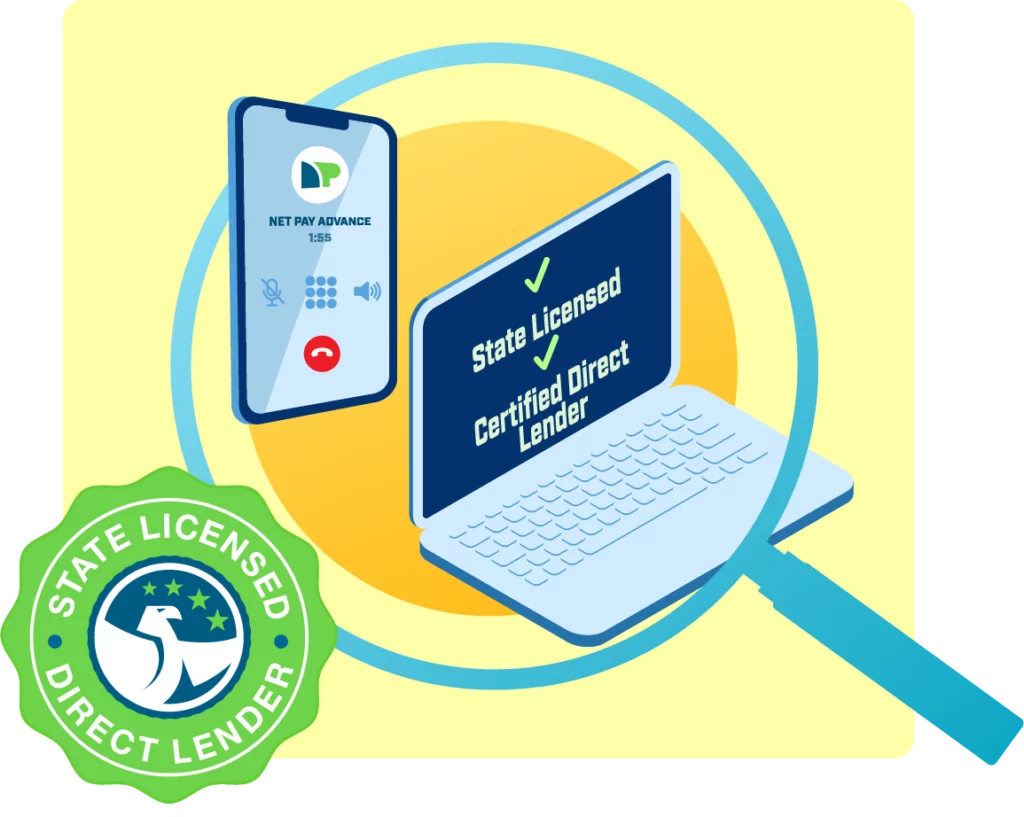 State Licensed Image with laptop, phone and seal