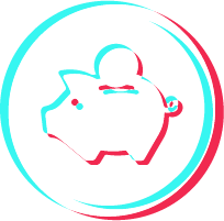 coin going into a piggy bank in a tik tok like shimmer