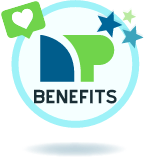 Net Pay Benefits graphic in a circle surrounded by stars and a heart