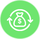 A bag of money graphic within a green circle