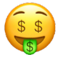 smily face with dollar coming out of mouth