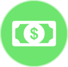 A dollar bill graphic within a green circle