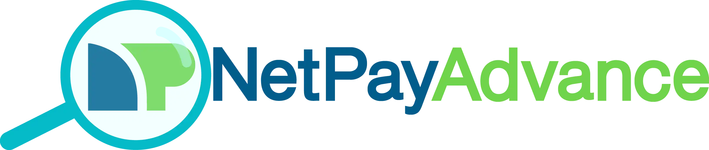 Net Pay Logo with a magnifying glass looking over the NP