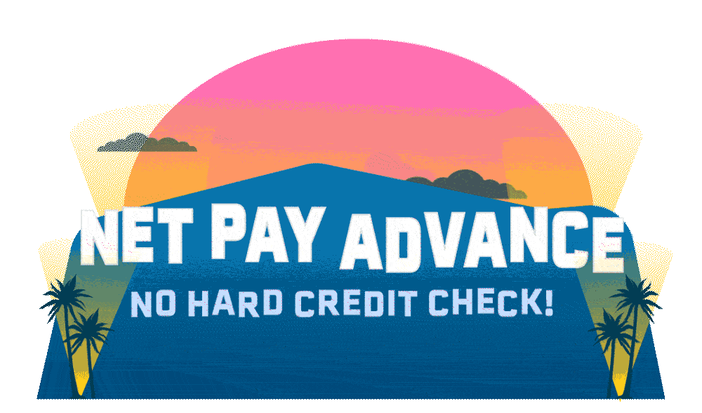 Net Pay Advance as the hollywood sign animated with spotlights and moving clouds