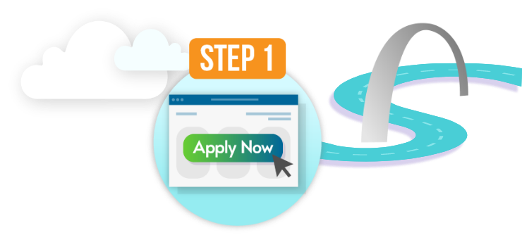 Computer mouse clicking on Apply Now button on a website indicating step one of the loan application process