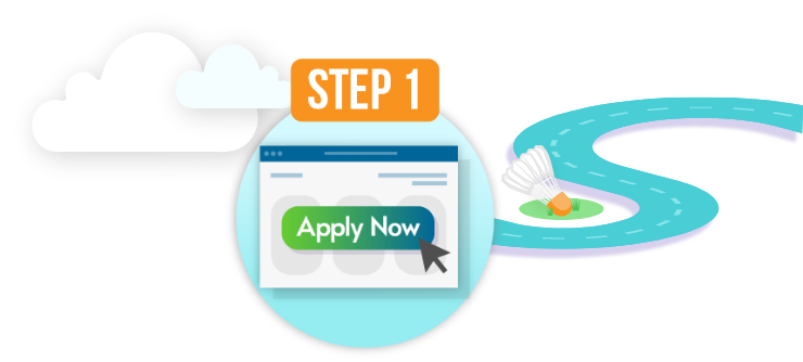 Computer mouse clicking on Apply Now button on a website indicating step one of the loan application process
