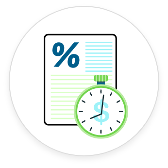 Percentage on a document with a stopwatch infront