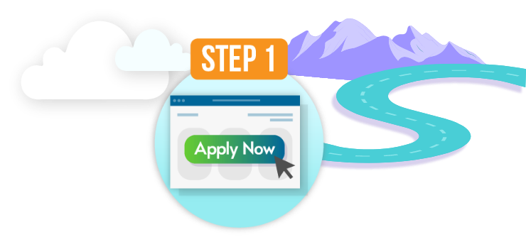Computer mouse clicking on Apply Now button on a website indicating step one of the loan application process
