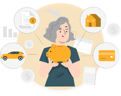 Woman in Yellow holding a piggy bank