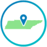 State of Tennessee with blue location marker on top