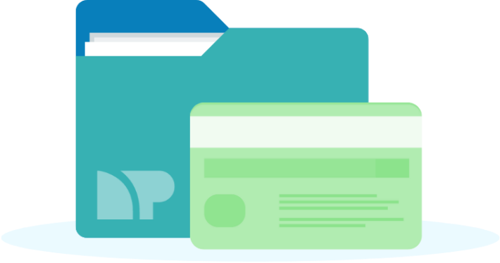 Illustration of a net pay folder behind a credit card