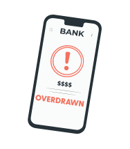 phone screen with warning notification about an overdraft fee