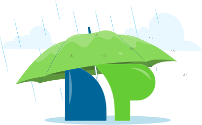 Net Pay logo holding a umbrella hiding from the rain