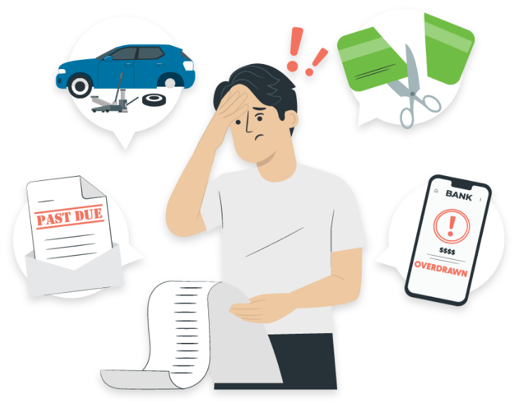 man with hand on his forehead holding long bill, stress by financial burdens