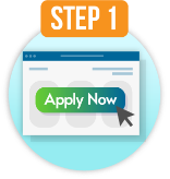 A graphic showing the first step in the process of how loans work, you click on the green apply button on our page