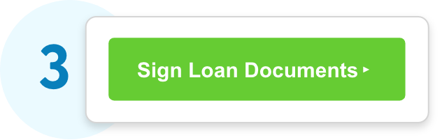 A blue number 3 to indicate step 3 in a blue circle with a while rectangle next to it that has a Sign Loan Documents button inside