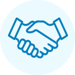 two hands shaking icon in blue circle
