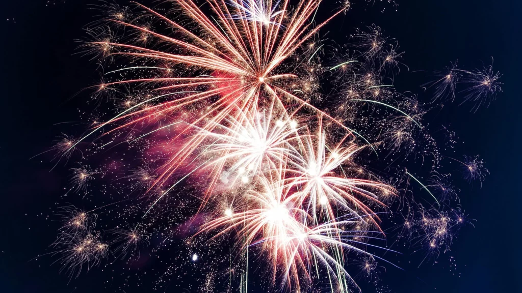 Brilliant 4th of July fireworks display against the night sky.