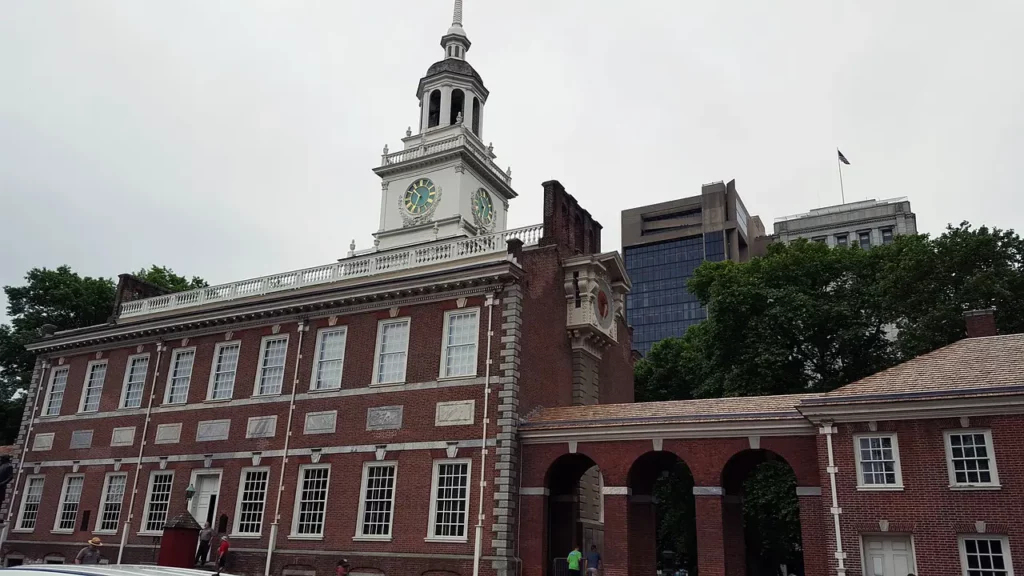 Historic red brick building and clock tower.