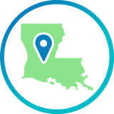 Louisiana state with a pinpoint icon on top