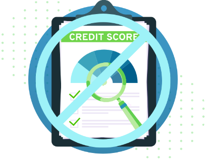 Clipboard with a credit score in it and a giant blue no crossing symbol over it