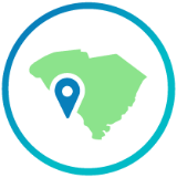 South Carolina state with a pinpoint icon on top