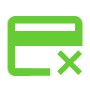 Green credit card icon icon with an x in the bottom right corner to indicate no hard credit checks