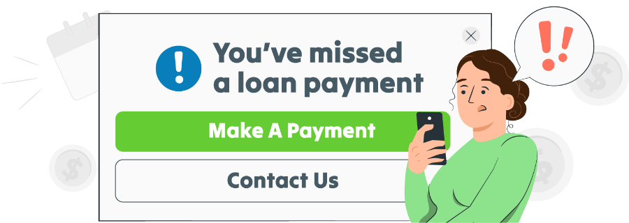 Woman getting notification that she is past due on a payment