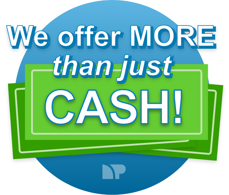 Picture of money with text reading "We offer more than just cash"