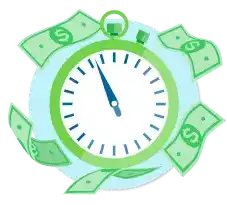 Stopwatch with money flying around it