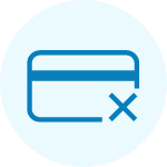 blue credit card with small x infront of it