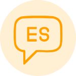 orange speech bubble that has a E and S in it